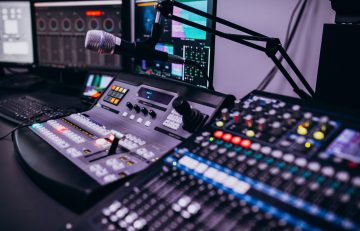 Equipment in an empty musical recording room
